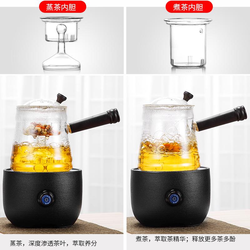 家柏饰(CORATED)侧把玻璃蒸煮茶壶家用电热茶炉套装过滤透明壶耐热锤纹茶杯z高清大图