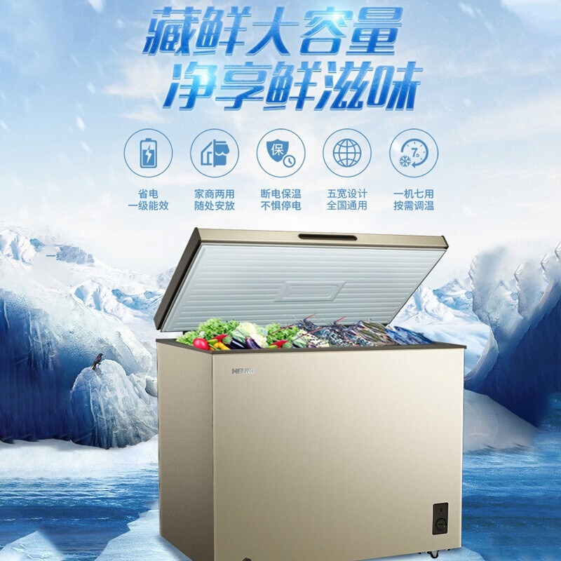 美菱meling301升家商两用冰柜大冷冻柜冷藏冷冻转换柜大容量卧式冷柜