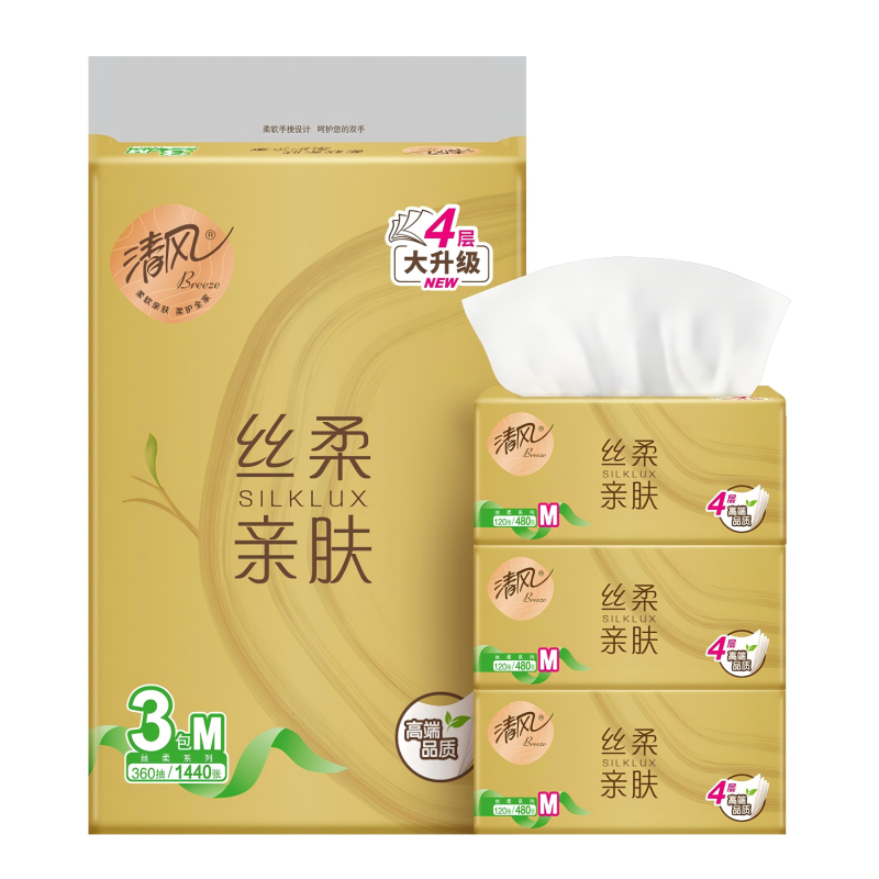 清风 丝柔系列4层120抽 BR34MJ1 3包*1提