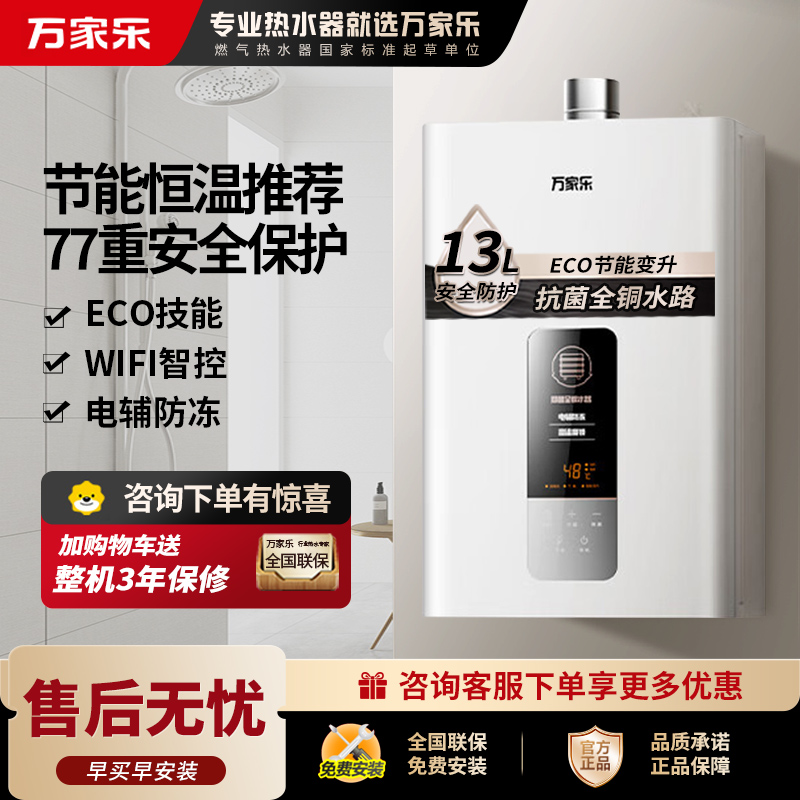 万家乐DP1燃气热水器家用电 智能恒温强排 13L