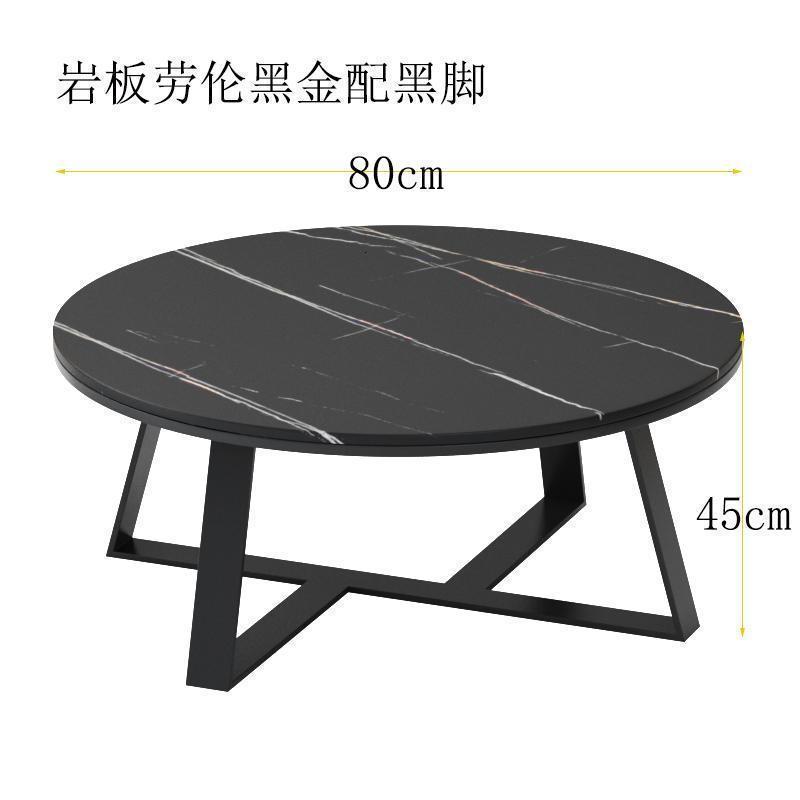 森美人岩板茶几北式茶几桌简约现代客厅家用圆形大理石边几角几茶台 岩板劳伦黑金配黑脚直径80高45整装