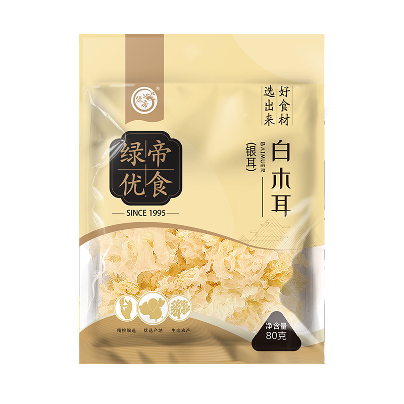 绿帝(GREEN KING) 银耳白木耳雪耳糯耳丑耳无硫古田银耳羹出胶特产干货 白木耳80g