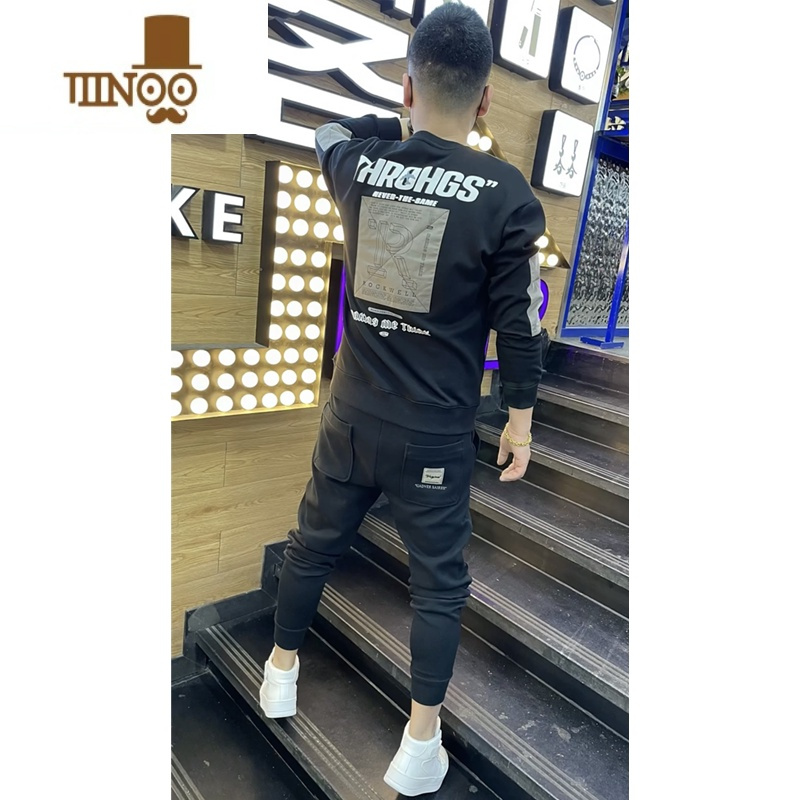 YANXU秋季青年卫衣男装时尚圆领修身打底衫长袖新款休闲百搭上衣服外套
