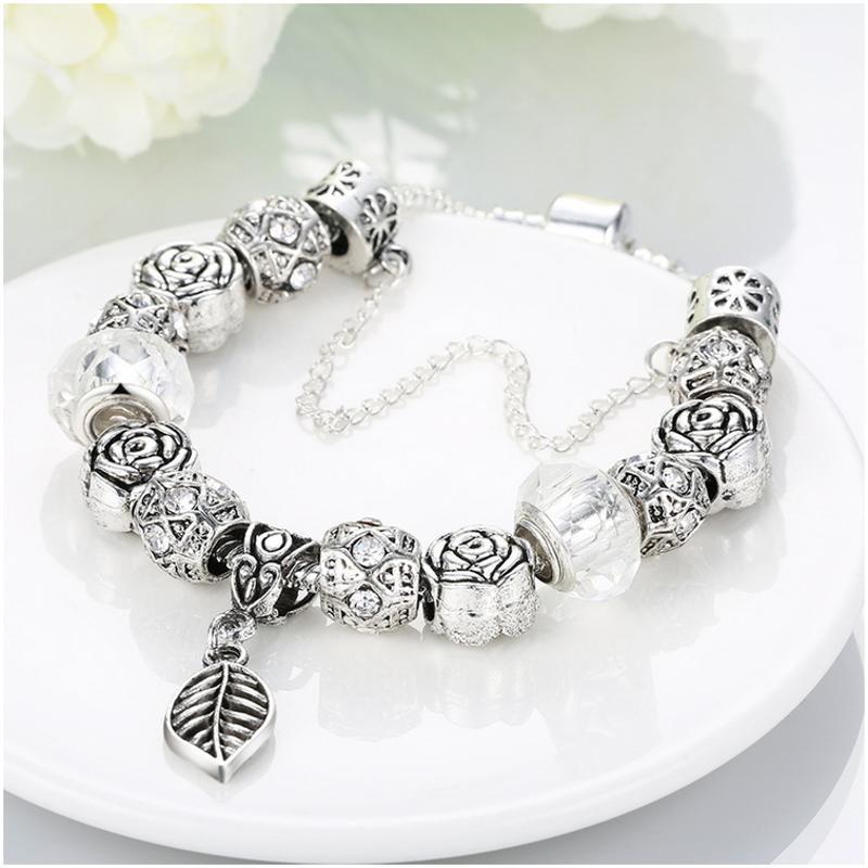 H044-F Women Charms 925 Silver Beads Bracelet 镀银幸运手链女