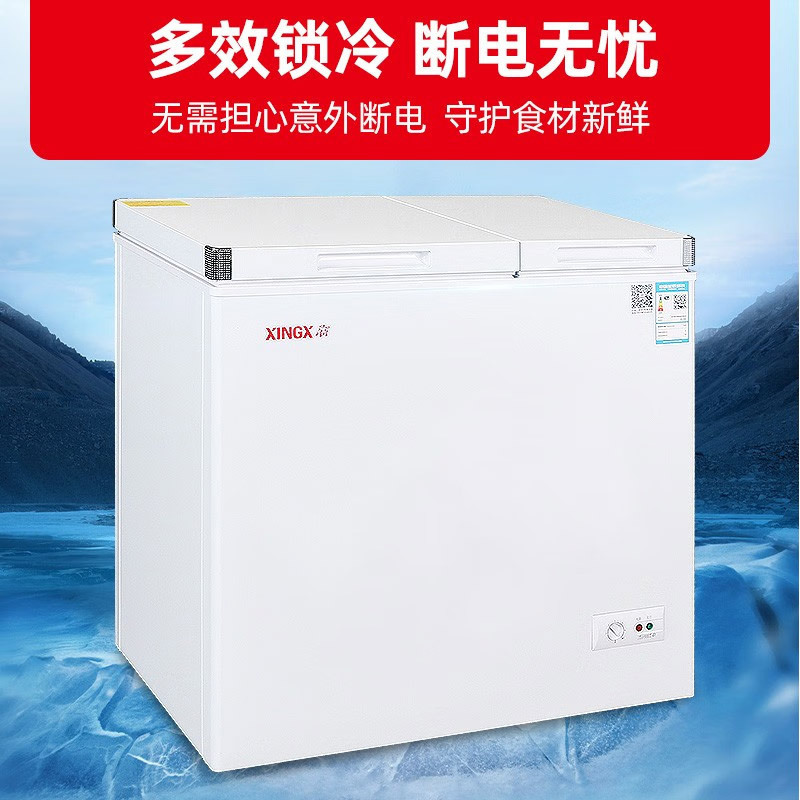 星星(XINGX) 228升家用微霜冰柜展示柜 大冷冻小冷藏商用卧式冷柜 顶开门大容量保鲜双温柜 BCD-228GE