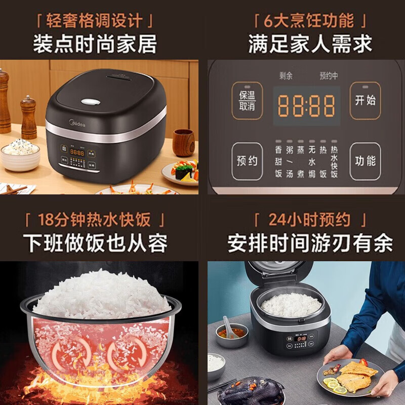 美的电饭煲家用4L大容量电磁加热精铁釜不粘内胆智能电饭锅快速饭MB-HF40C9-FS高清大图