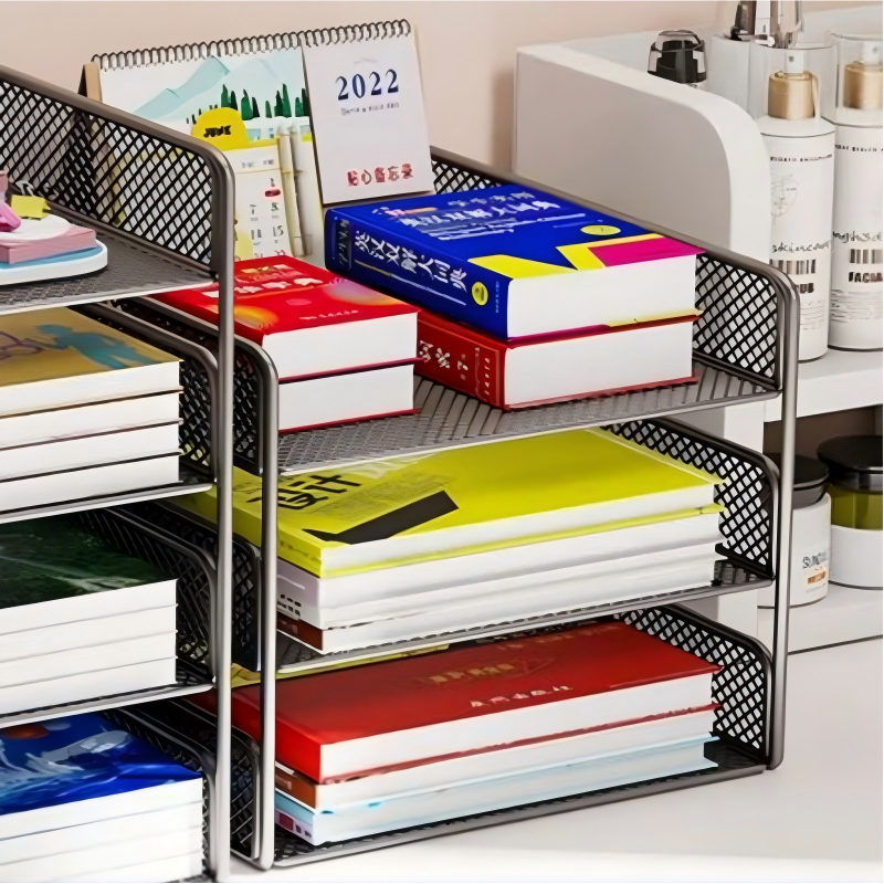 小窝厘 文件收纳架办公桌面办公用品A4纸置物架分层书架 三层[加粗加厚]高清大图