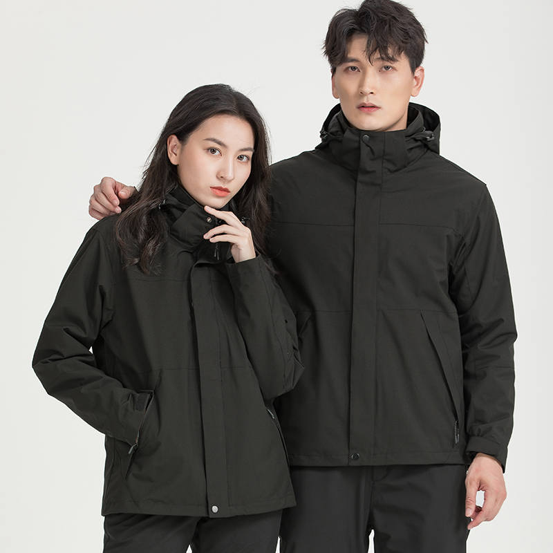渔人船长户外情侣款冲锋衣男女三合一两件套防风保暖可脱卸登山服外套 黑色（男女通码） XL