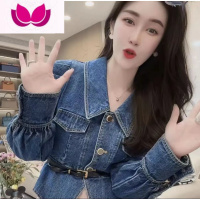 七斓2023春装新款减龄polo领牛仔外套高腰网纱半身裙韩剧女主穿搭套0 M 蓝色牛仔上衣含腰带收藏加购赠送运费险