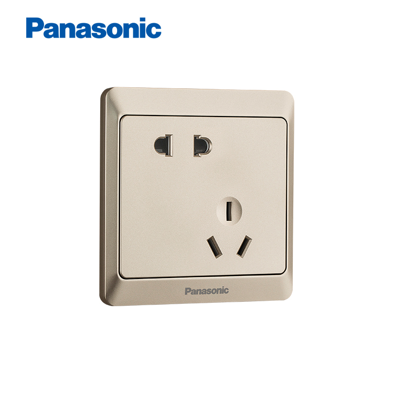 panasonic松下开关插座五孔插座带开关USB插座86型面板一位二联双控大板荧光开关香槟金电源插座适享MWA622高清大图