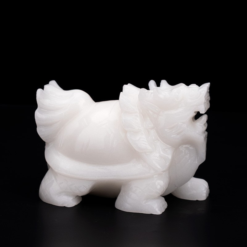 玉石白玉龙龟摆件客厅玄关家居摆设一对