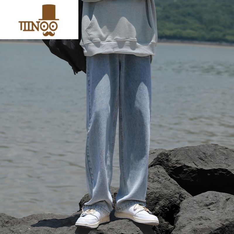 YANXU日系牛仔裤男2023新款夏季休闲长裤潮牌直筒宽松垂感阔腿裤子高清大图