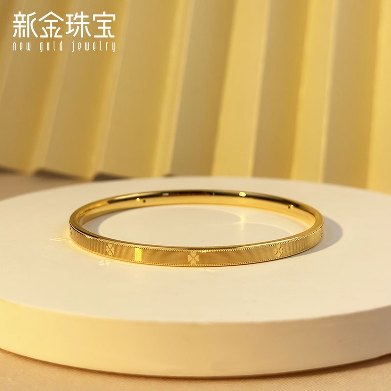 新金珠宝 黄金手镯女 硬金幸运拉丝镯子 足金首饰经典七夕礼物1042