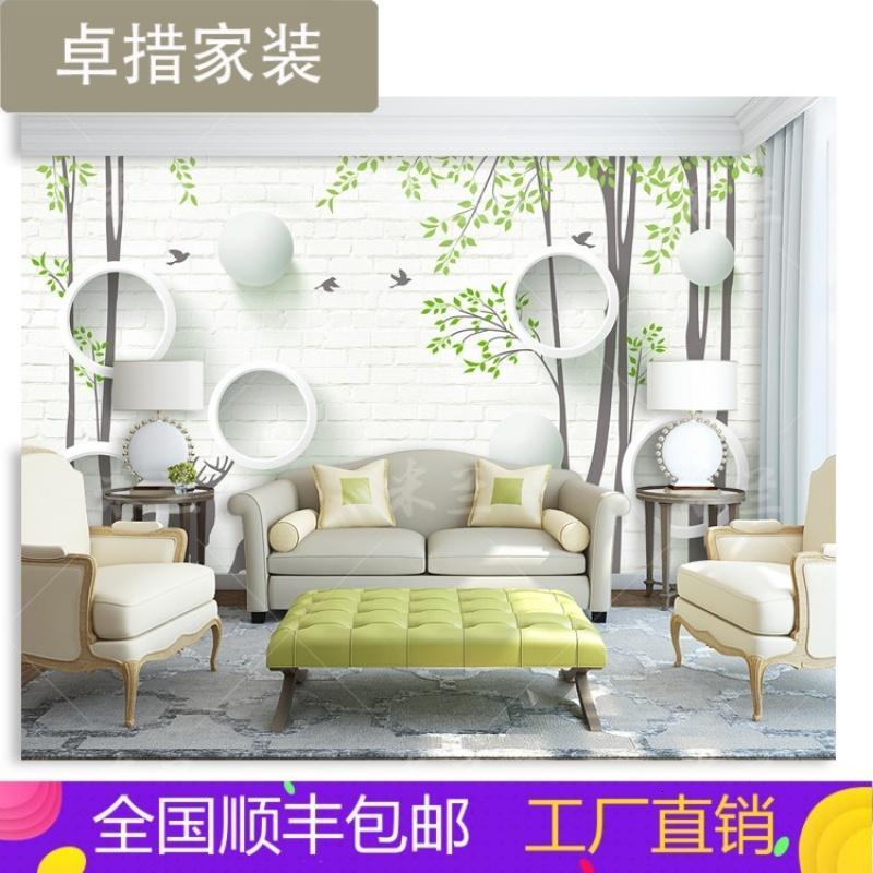 定制北欧砖墙壁纸个性电视背景墙壁纸手绘麋鹿卧室客厅定制大壁画壹德壹