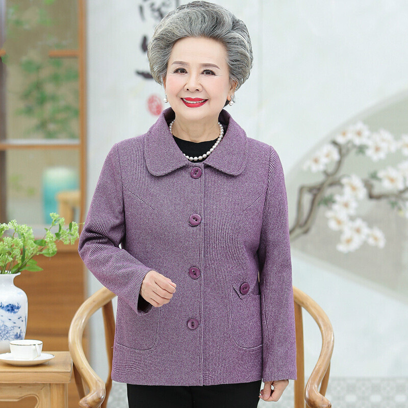 迪鲁奥（DILUAO)高端轻奢中老年人外套女60-780岁奶奶装春秋上衣婆婆妈妈装秋装长袖素色_55 XL(建议95-110斤) 浅紫色