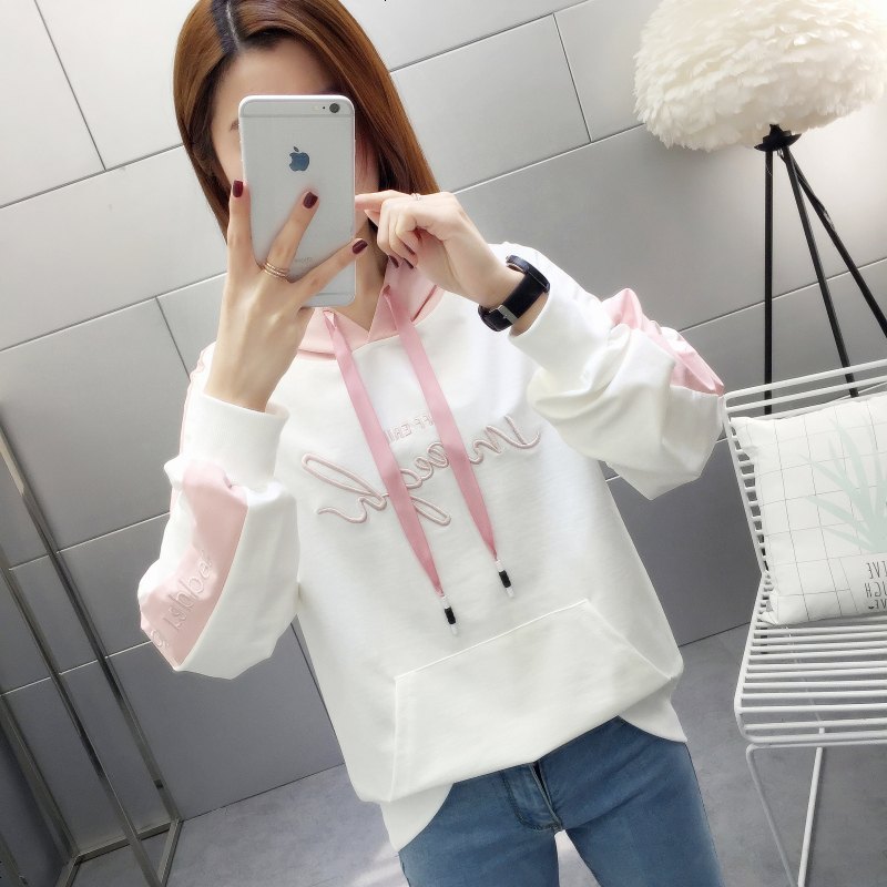 卫衣少女装2019春装新款甜美长袖上衣服宽松初中高中学生连帽外套