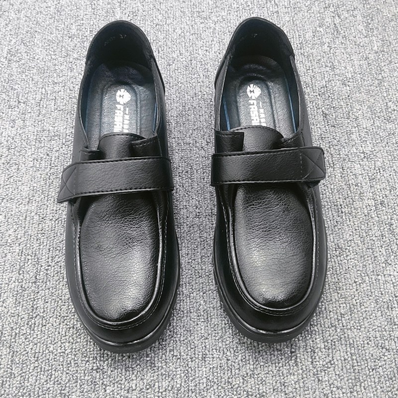 肯德基工作鞋春秋妈妈鞋平底软底单鞋女皮鞋黑色低跟中年妇女鞋子黑色
