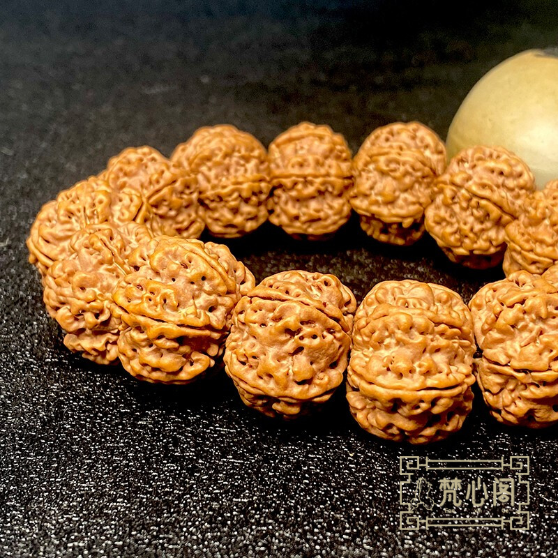 [梵心阁]尼泊尔毕业级扇面蜂王6瓣大金刚菩提手串黄皮6星头12+2颗双龙纹大爆肉