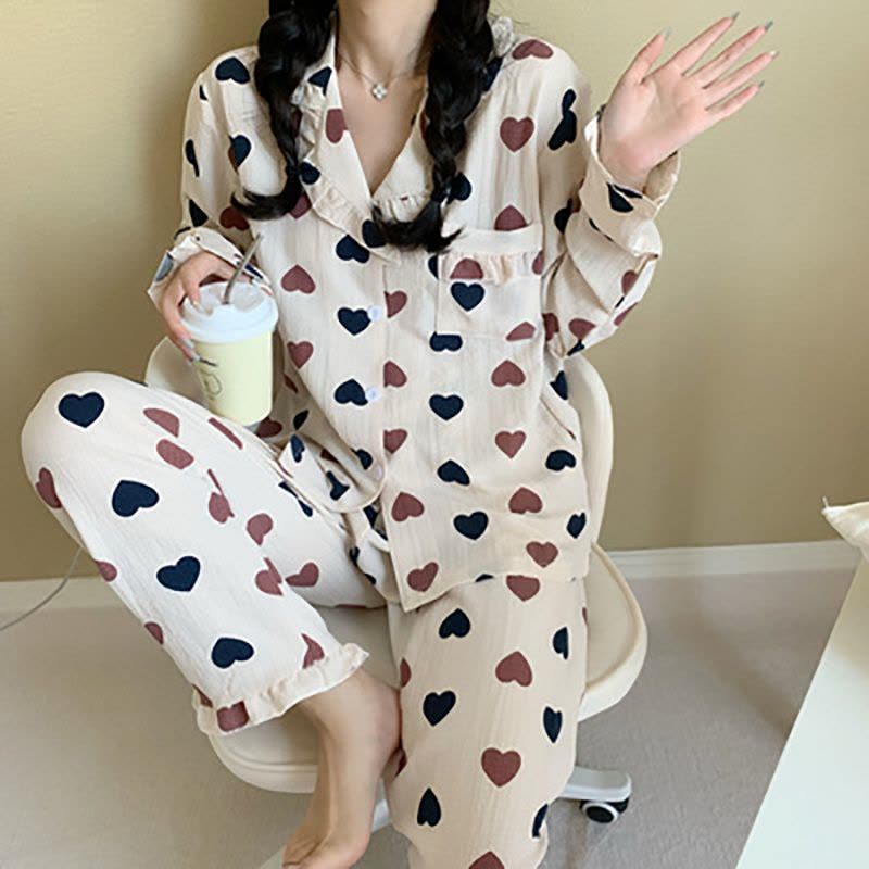 睡衣女春秋季长袖棉纱布2022年新款网红风薄款家居服两件套莎丞图片