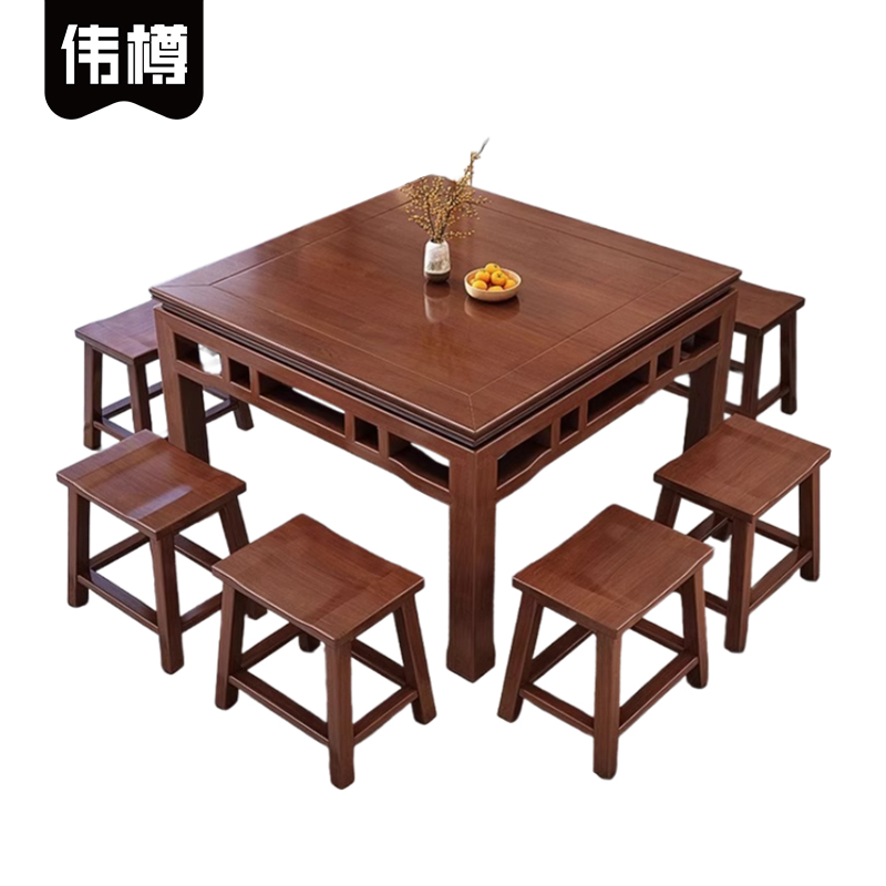伟樽实木方桌118*118*77cm+凳子*8套高清大图