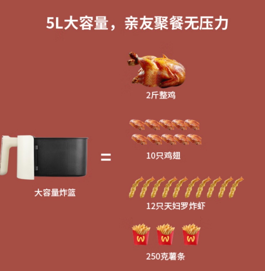 荣事达(Royalstar)多功能空气炸锅 5升大容量 RS-AF901 米白色高清大图