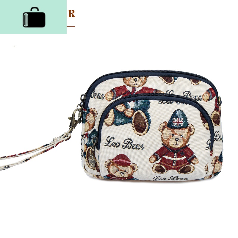 韩版潮迷你手包手拿包可爱小熊帆布单肩斜挎包女小包维尼熊贝壳包NEWLAKE 米白色