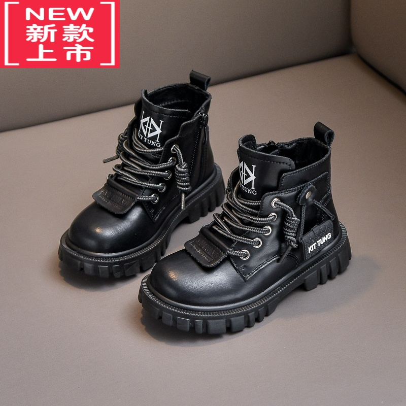 可莉允男童马丁靴2022新款秋冬季儿童靴子英伦风男孩短靴软底中大童