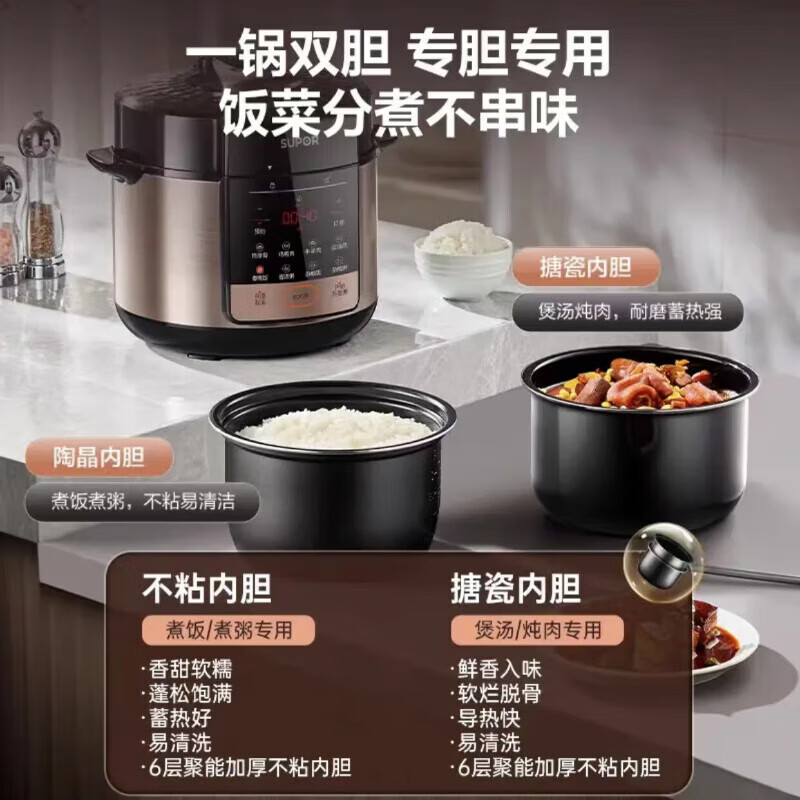 苏泊尔(SUPOR)电压力锅家用全自动高压锅电饭煲一体多功能煮饭煲汤智能预约70KPa高压 SY-50YC5013高清大图