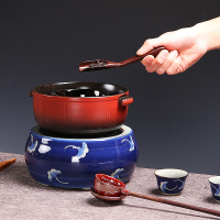 尚帝 手绘陶瓷电陶炉煮茶器黑茶蒸茶壶电热煮茶炉耐热玻璃壶套装 手绘银杏叶电陶炉茶杯煮茶器