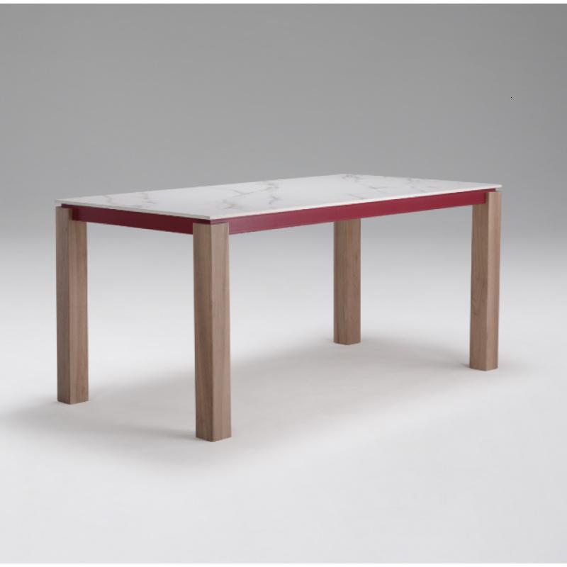 BONJEAN北欧餐桌 简约方桌餐桌 轻奢饭桌 现代餐厅餐桌椅组合 餐桌（核桃木本色+白色岩板+红色金属）/（1400*800*