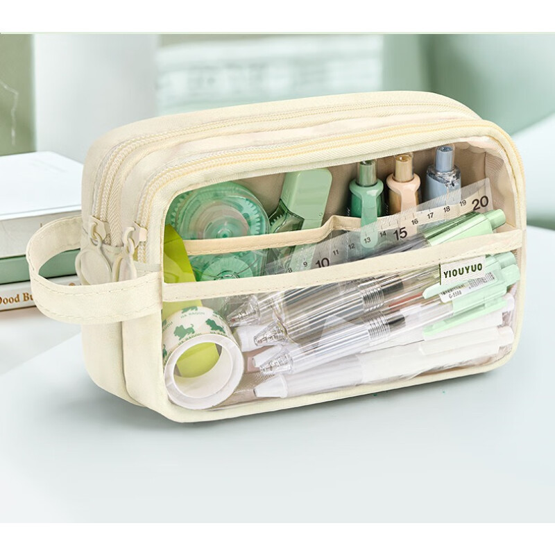 华杰透明大容量笔袋NW-633[可可奶白] 10个装