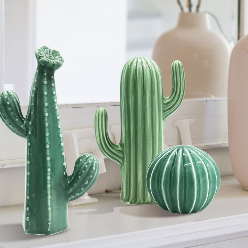 ins北欧风创意陶瓷桌面仙人掌摆件饰品拍摄道具电视柜玄关装饰品三维