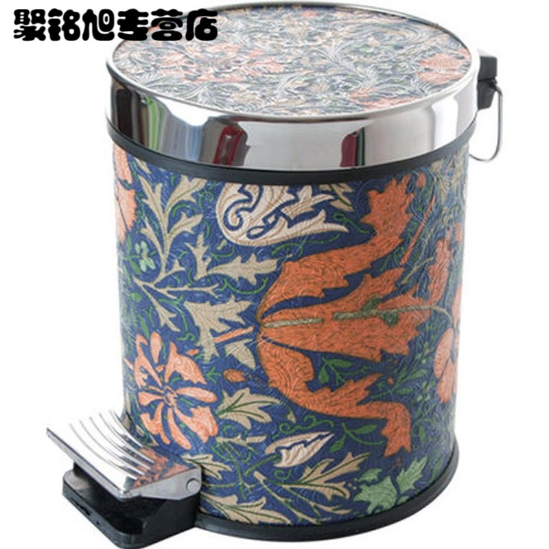 欧式创意英伦兰花脚踏垃圾桶家用厨房卫生间客厅大号垃圾筒多款多色多功能家用垃圾收纳筒清洁用品清洁工具