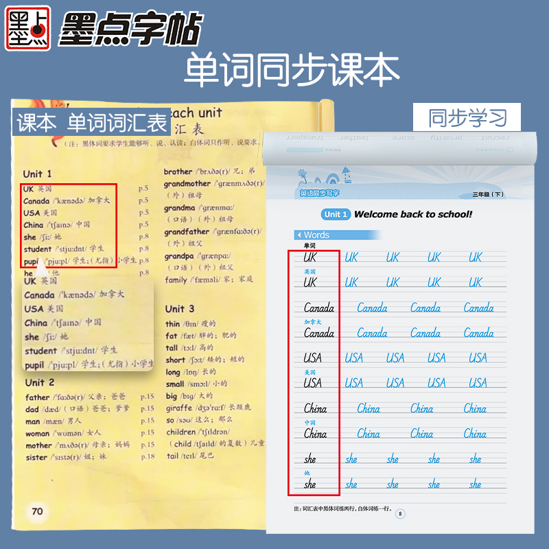 [语文同步练习簿套装]3年级上册+下册 [正版]三年级下册英语字帖人教版小学生英语字母写字练习天天练练字帖2023年小学高清大图