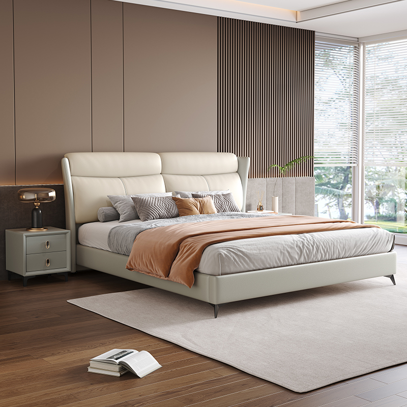 锐取 床 意式轻奢简约真皮床主卧室大小户型1.8米1.