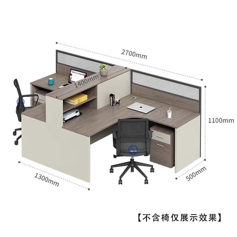 铭威盾职员办公桌员工位卡座屏风位桌椅组合T型两人位含柜[不含椅]
