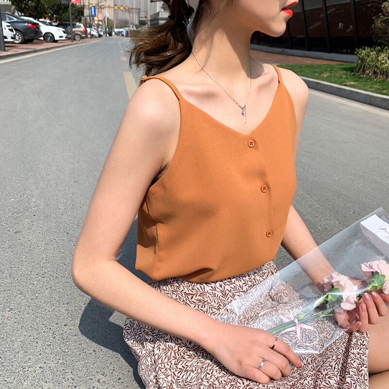波迷娜(BOMINA)小吊带背心女2021年夏季夏新款外穿内搭夏季雪纺吊带背心短款小清新无袖上衣女外穿宽松打底衫内搭潮
