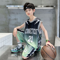 男童夏装套装2025新款夏季儿童装速干篮球服薄款冰丝无袖运动球衣 150cm 绿色