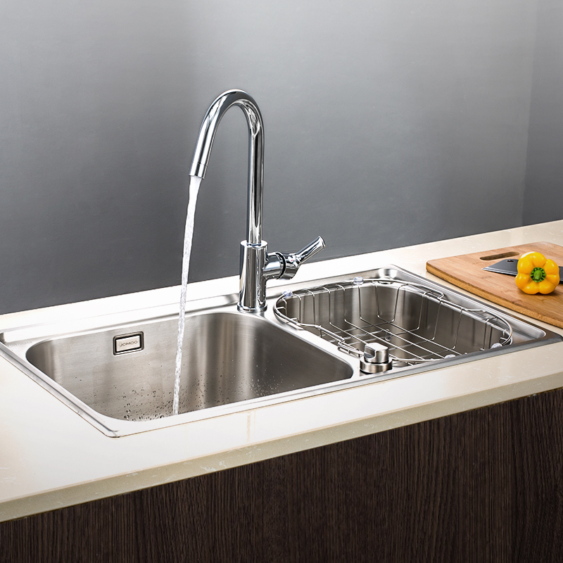 九牧水槽洗菜盆双槽厨房不锈钢水池一体成型加厚台控水槽061087zt1