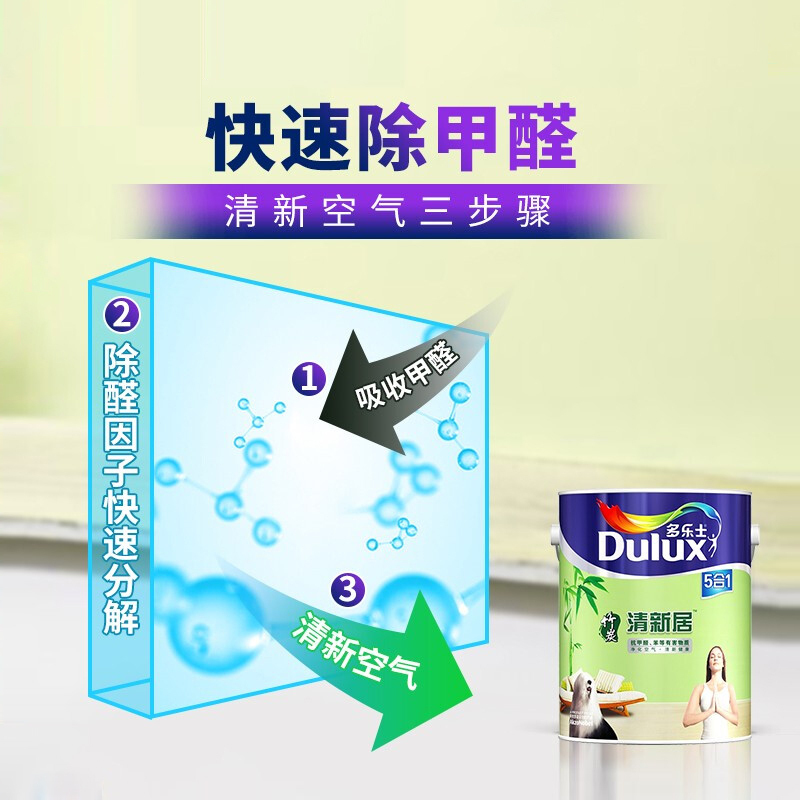 多乐士(Dulux) 竹炭清新居五合一内墙乳胶漆 墙面漆油漆涂料A895+A931 套装15L