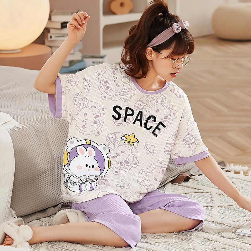 [定制]睡衣女夏季纯棉2025年新款七分裤春短袖家居服套装薄款