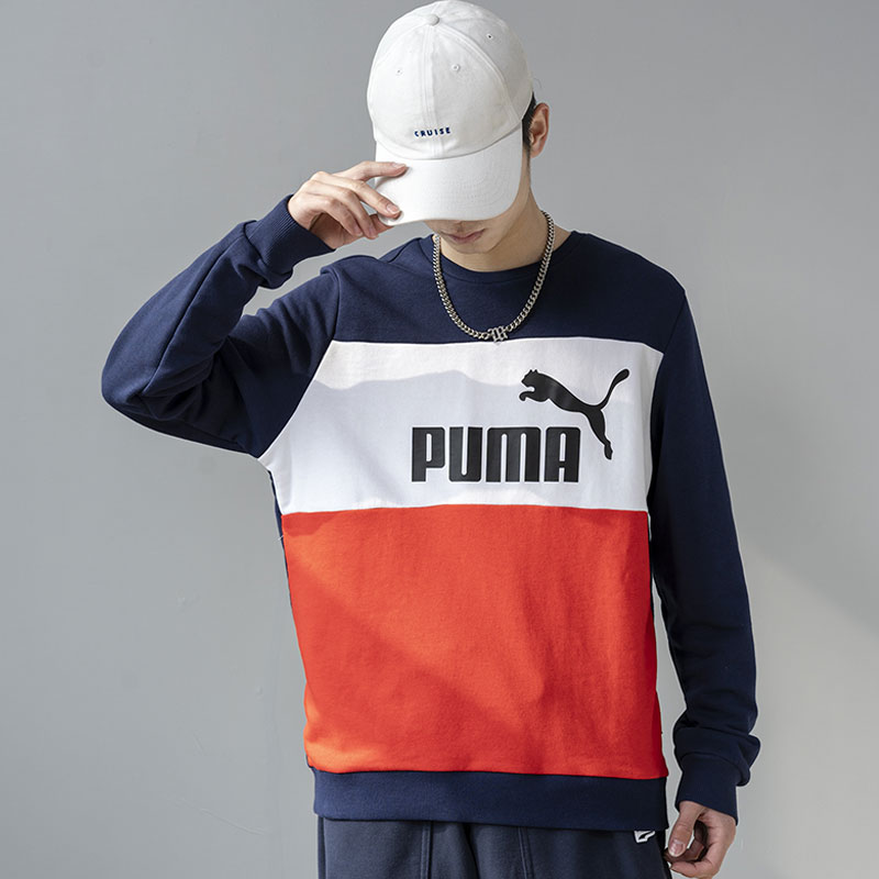PUMA彪马卫衣男2022春季新款运动服圆领宽松撞色套头衫849561-06