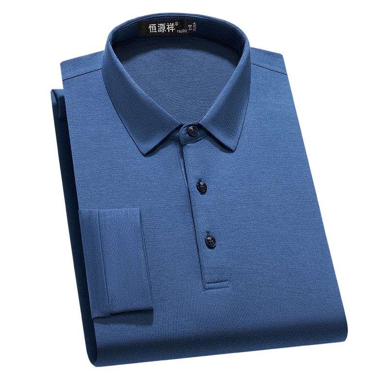 恒源祥长袖T恤男士中年翻领休闲商务上衣宽松含山羊绒体恤爸爸装高清大图