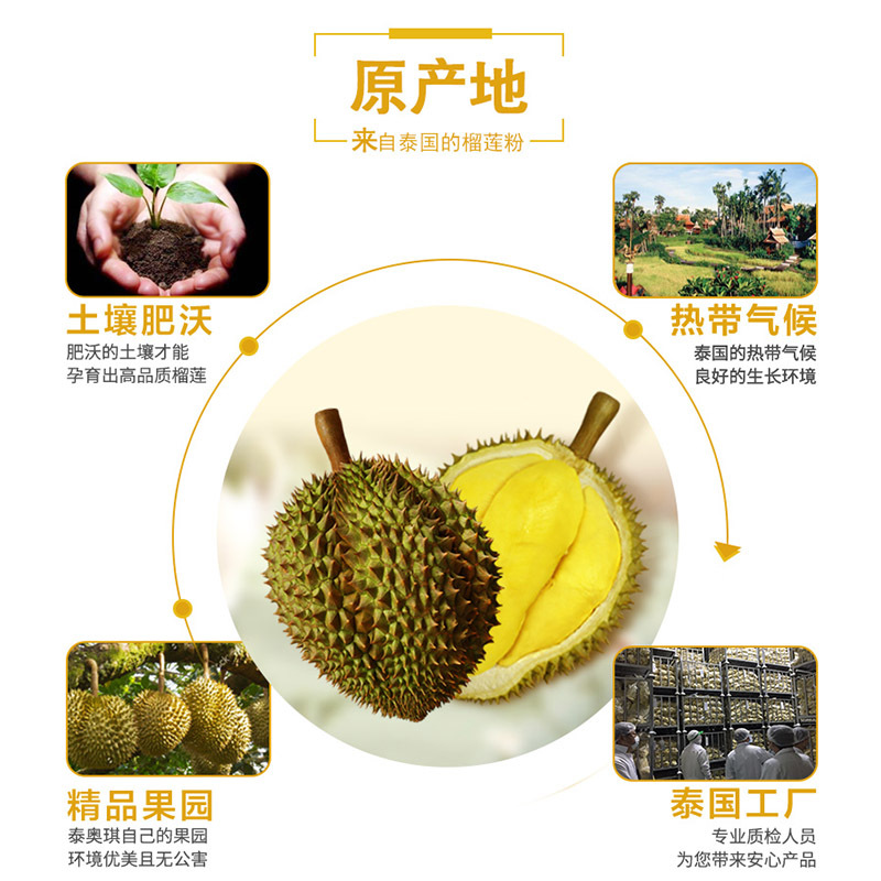 泰国原装进口泰奥琪金枕头纯粉冻干榴莲粉100g*2/5/10袋雪花酥冲饮甜品烘焙原料