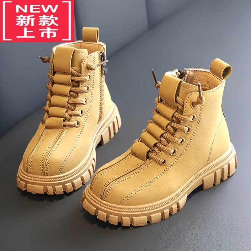 可莉允女童马丁靴2022秋冬新款儿童靴子大黄靴中大童女孩童鞋加绒二棉鞋图片