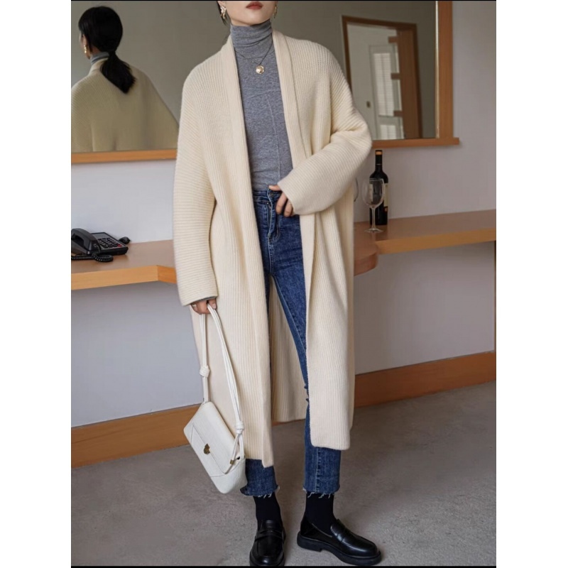 秋冬慵懒高冷气质大毛衣外套女时尚宽松针织开衫百搭过膝长款加厚