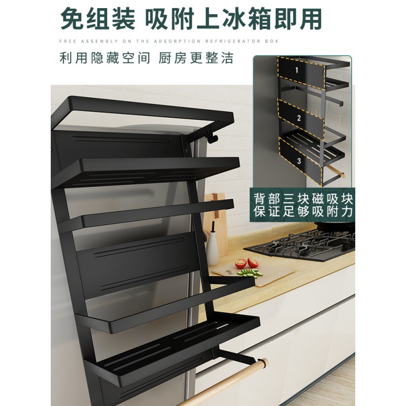 冰箱磁吸保鲜膜免打孔收纳置物架厨房壁挂侧面多功能洗衣机挂件收纳层架 三维工匠高清大图