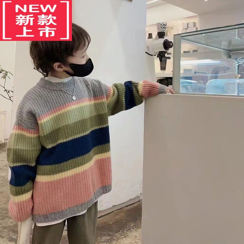 可莉允bora童装女童彩色毛衣2022冬装儿童衫男童洋气时髦针织衫图片