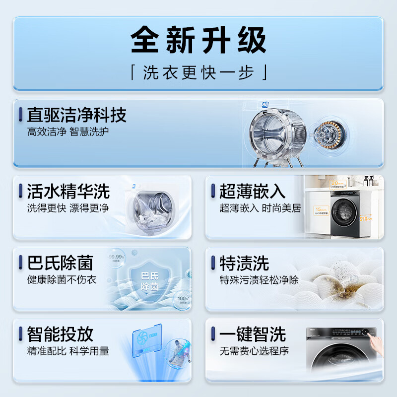 海尔 朗境X11系列 直驱变频 活水精华洗 滚筒洗衣机 智能投放 巴氏除菌 一键智洗 XQG100-BD12566高清大图