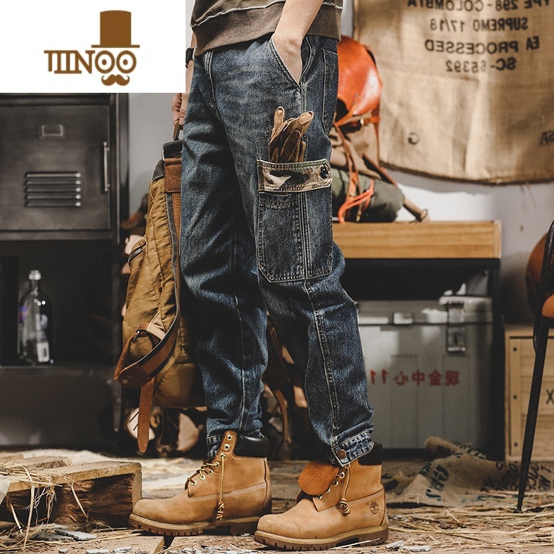 YANXU春季牛仔裤男款潮牌宽松直筒哈伦裤工装休闲水洗百搭男士大码长码高清大图